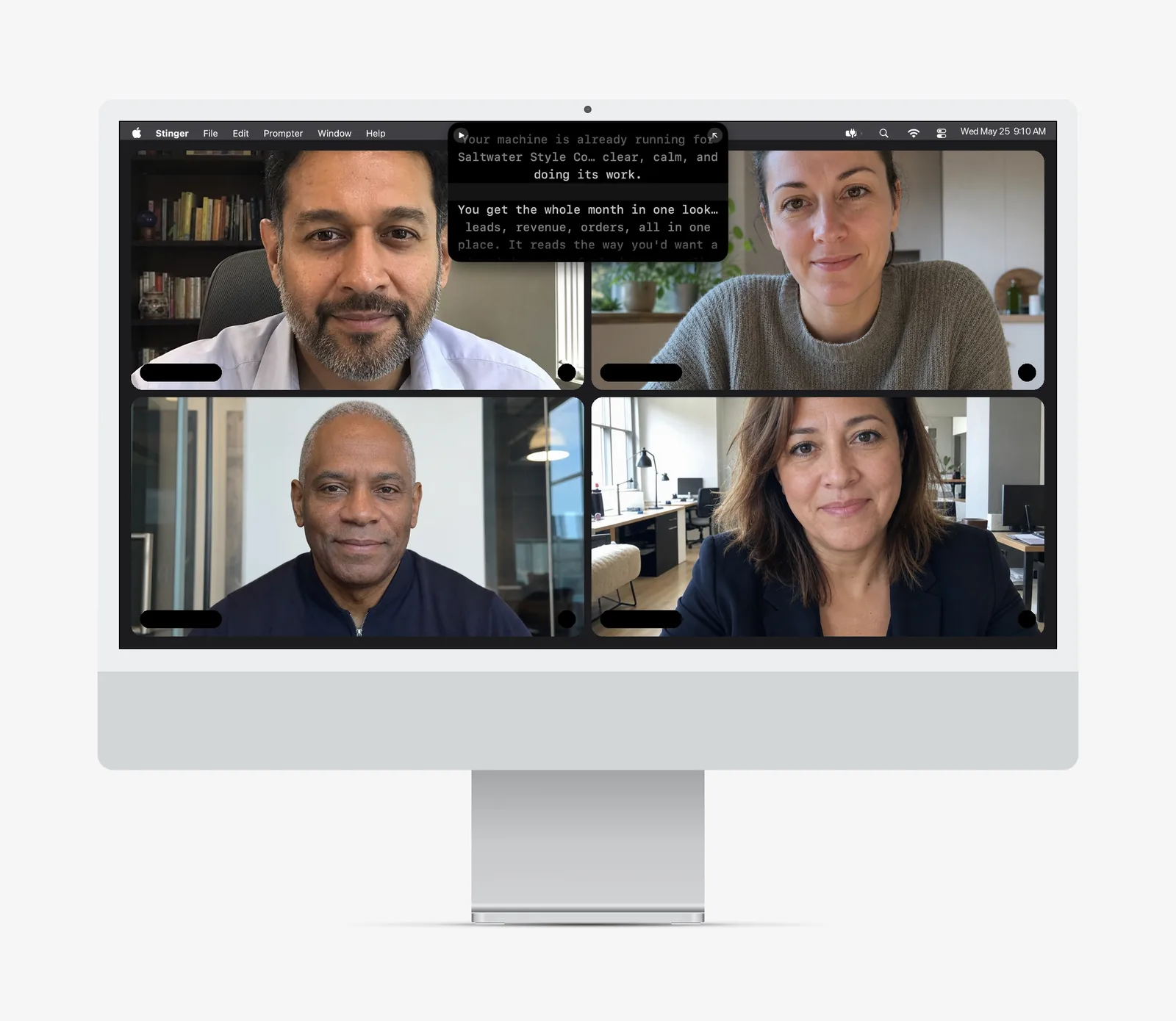 Stinger's panel at the top of an iMac screen during a call